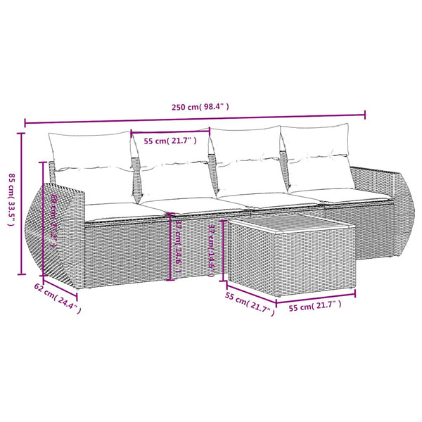 vidaXL 5-piece Garden Sofa Set with Cushions, Grey, Poly Rattan