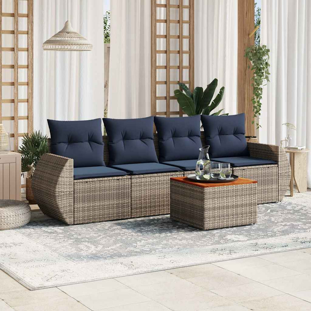 vidaXL 5-piece Garden Sofa Set with Cushions, Grey, Poly Rattan