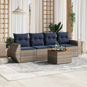 vidaXL 5-piece Garden Sofa Set with Cushions, Grey, Poly Rattan