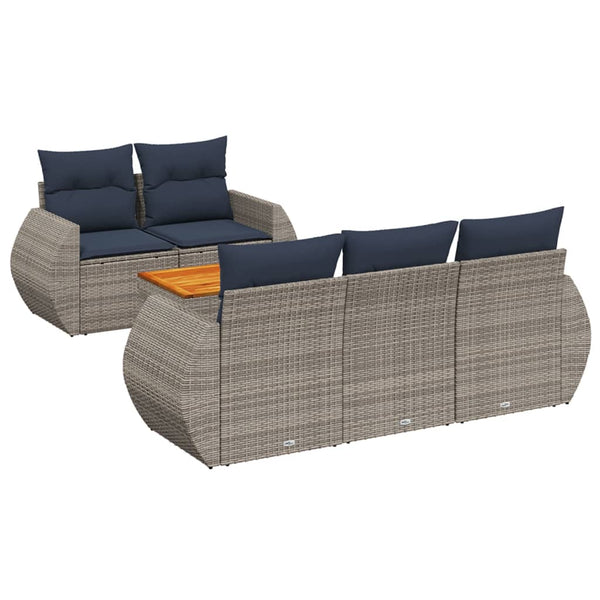 vidaXL 6-Piece Garden Sofa Set with Cushions, Grey Poly Rattan