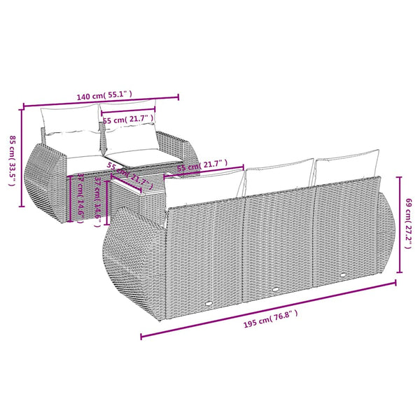 vidaXL 6-Piece Garden Sofa Set with Cushions, Grey Poly Rattan