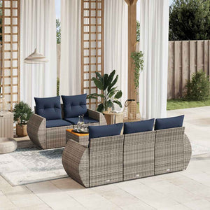 vidaXL 6-Piece Garden Sofa Set with Cushions, Grey Poly Rattan