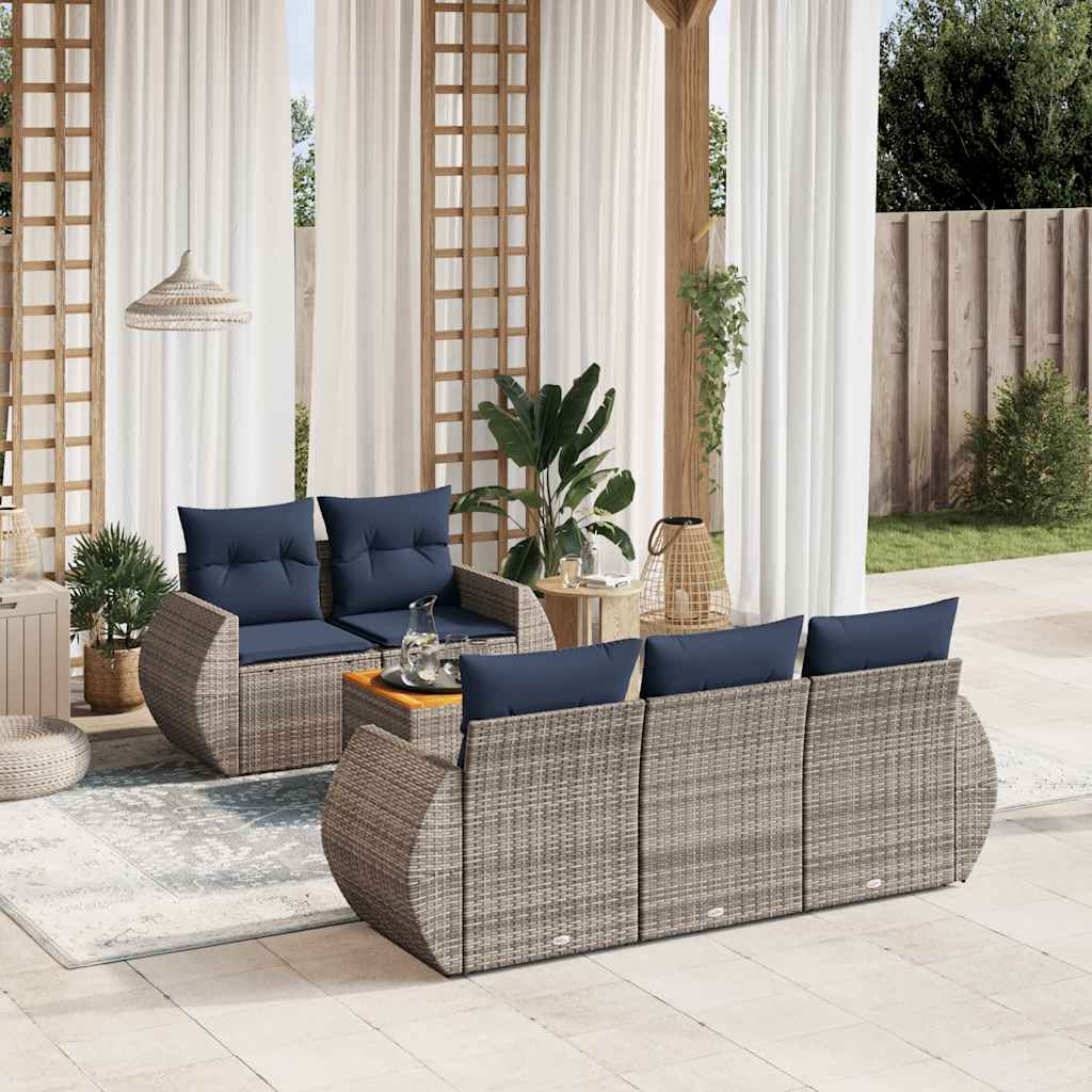 vidaXL 6-Piece Garden Sofa Set with Cushions, Grey Poly Rattan