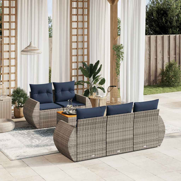 vidaXL 6-Piece Garden Sofa Set with Cushions, Grey Poly Rattan