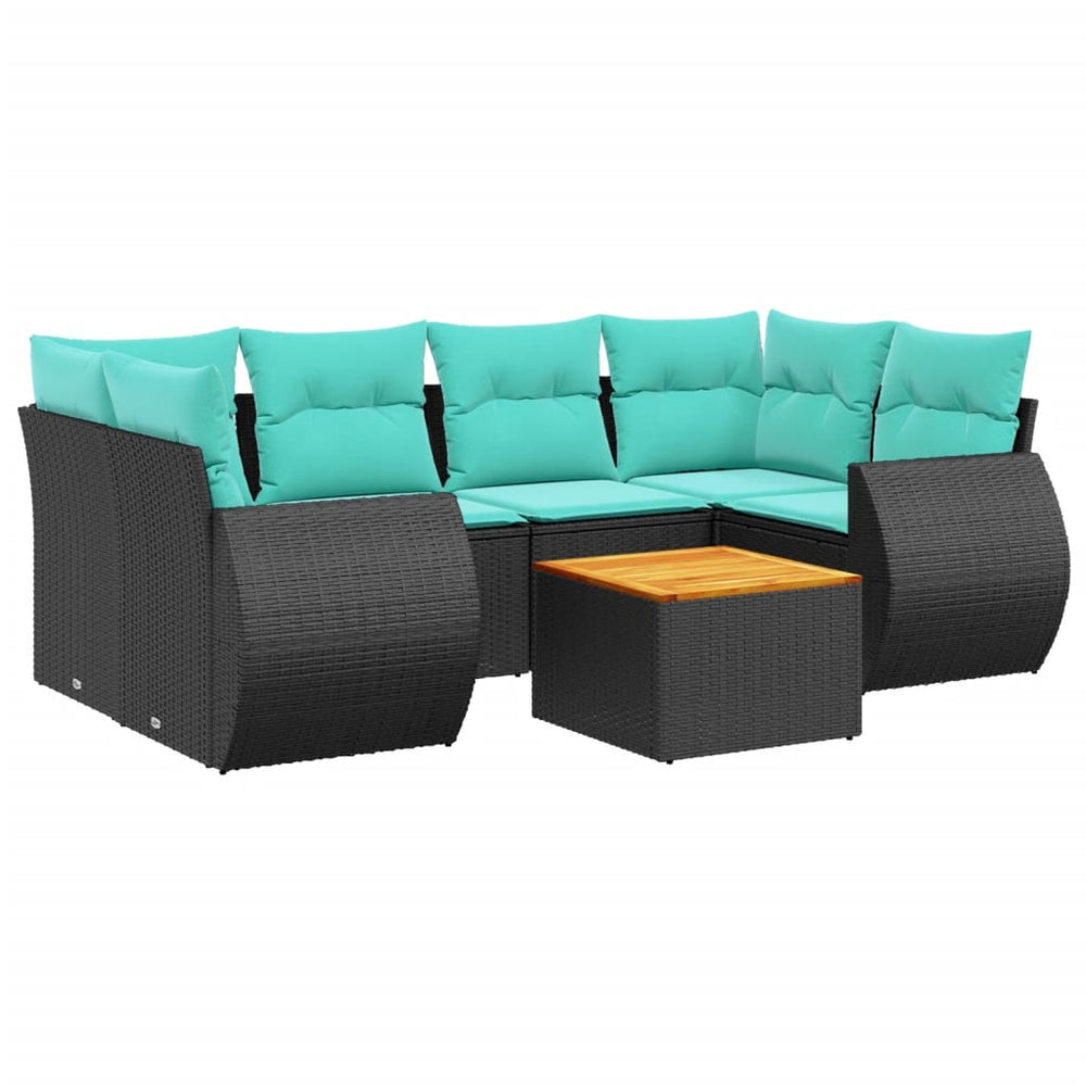 vidaXL 7-Piece Garden Sofa Set with Cushions, Black Poly Rattan