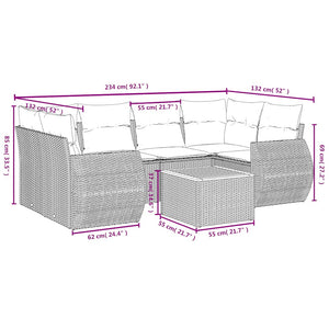 vidaXL 7-Piece Garden Sofa Set with Cushions, Black Poly Rattan