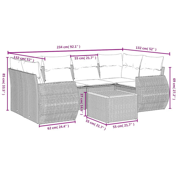 vidaXL 7-Piece Garden Sofa Set with Cushions, Black Poly Rattan