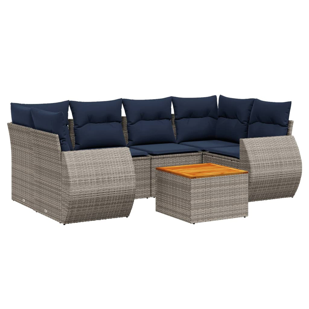 vidaXL 7-Piece Garden Sofa Set with Cushions, Grey Poly Rattan