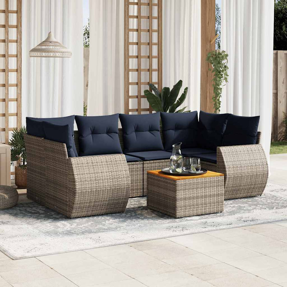 vidaXL 7-Piece Garden Sofa Set with Cushions, Grey Poly Rattan