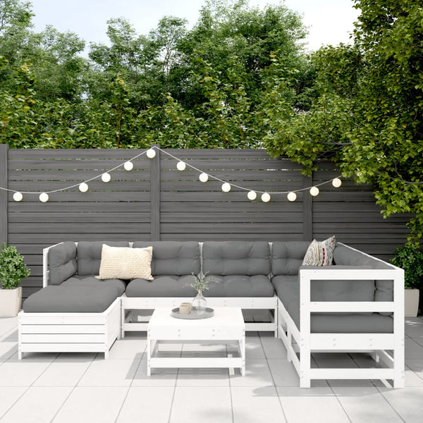 vidaXL 8-piece Garden Sofa Set White Solid Pine Wood