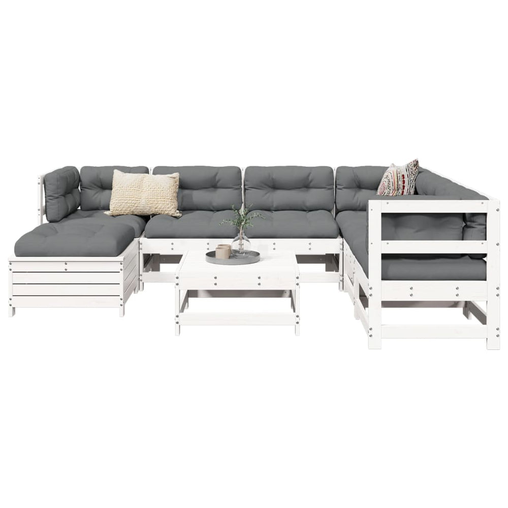 vidaXL 8-piece Garden Sofa Set White Solid Pine Wood
