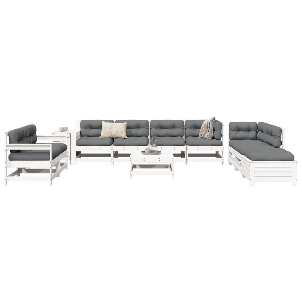 vidaXL 11-Piece Garden Sofa Set White Solid Pine Wood