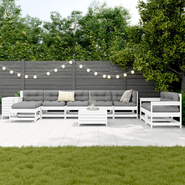 vidaXL 10-Piece Garden Sofa Set White Solid Pine Wood