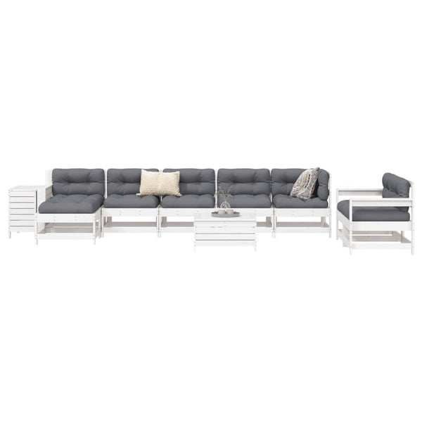 vidaXL 10-Piece Garden Sofa Set White Solid Pine Wood
