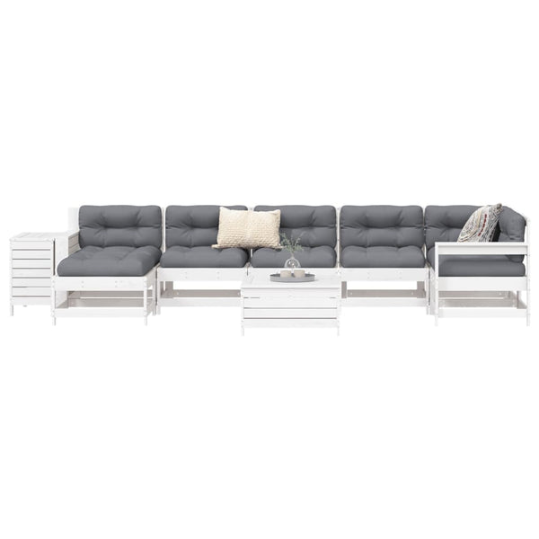 vidaXL 9-piece Garden Sofa Set White Solid Pine Wood