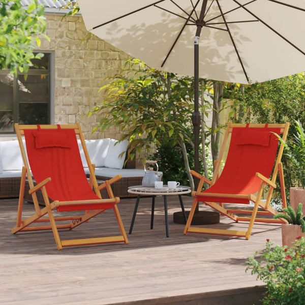 vidaXL Beach Chairs 2 pcs Foldable Red Fabric