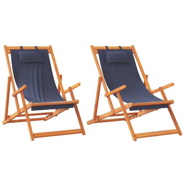 vidaXL Beach Chairs 2 pcs Foldable Blue Fabric