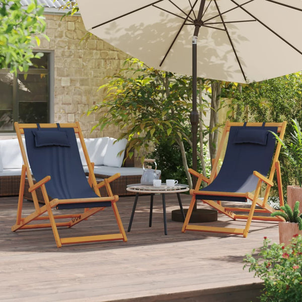vidaXL Beach Chairs 2 pcs Foldable Blue Fabric