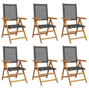 vidaXL Adjustable Garden Chairs 6 pcs Black Poly Rattan Solid Wood