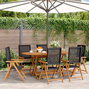 vidaXL Adjustable Garden Chairs 6 pcs Black Poly Rattan Solid Wood