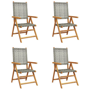 vidaXL Adjustable Garden Chairs 4 pcs Grey Poly Rattan Solid Wood