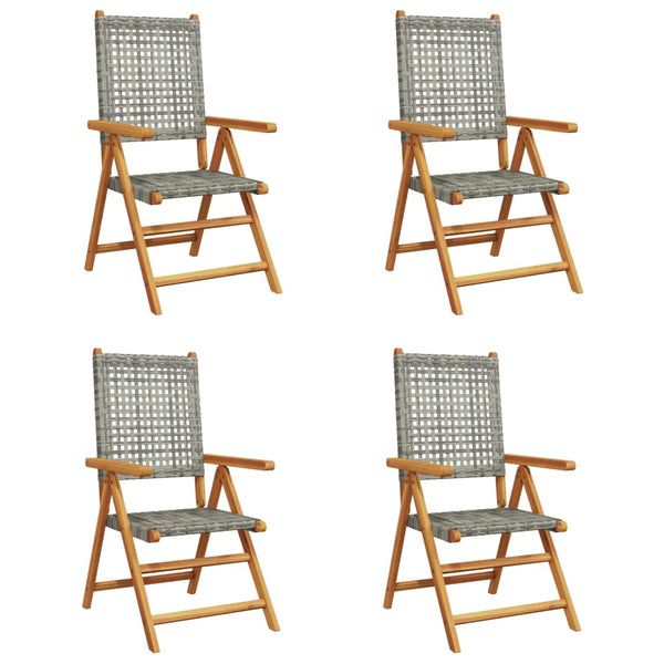 vidaXL Adjustable Garden Chairs 4 pcs Grey Poly Rattan Solid Wood