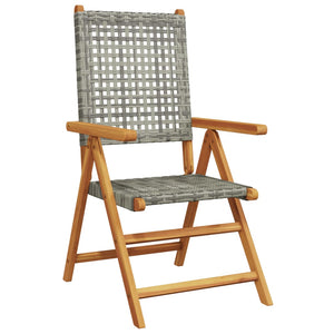 vidaXL Adjustable Garden Chairs 4 pcs Grey Poly Rattan Solid Wood