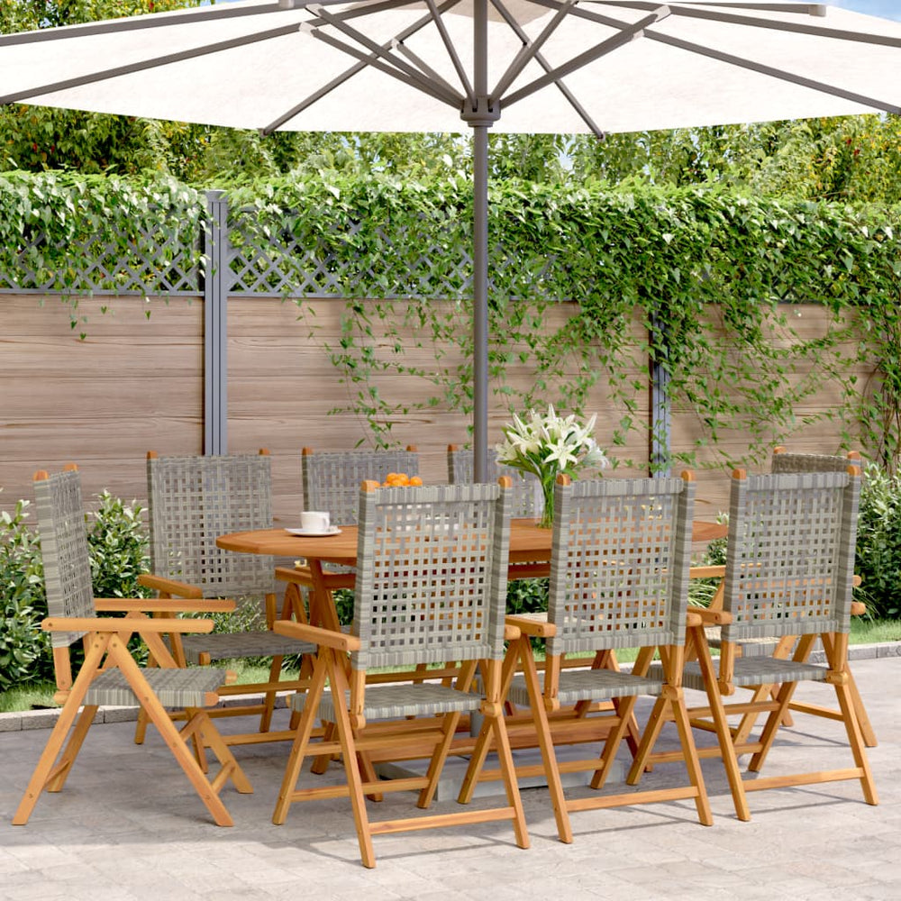 vidaXL Adjustable Garden Chairs 8 pcs Grey Poly Rattan Solid Wood