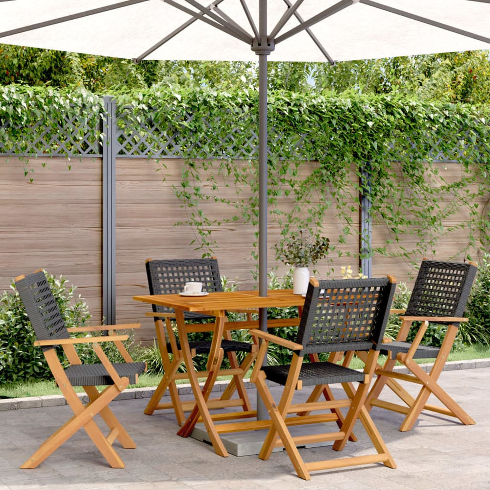 Klappbare Gartenstühle, 4er Set, Poly Rattan & Holz