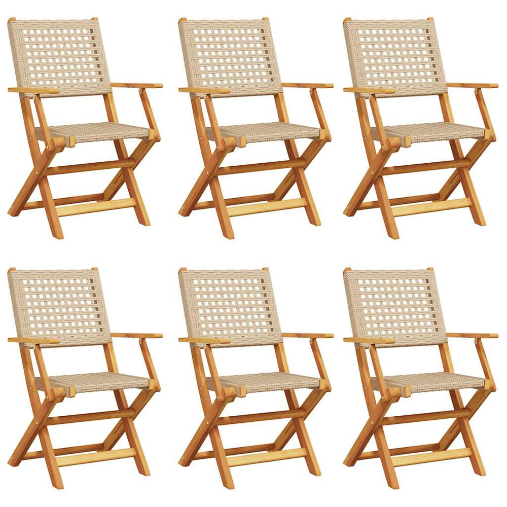 Klappbare Gartenstühle, 6er Set, Beige Poly Rattan