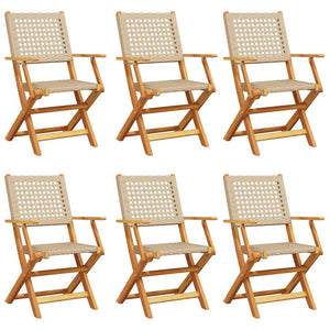 Klappbare Gartenstühle, 6er Set, Beige Poly Rattan