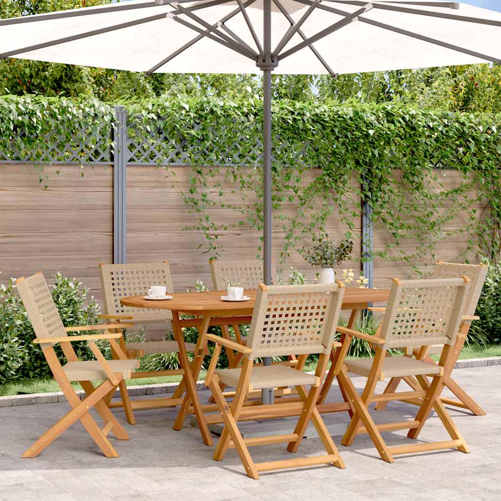 Klappbare Gartenstühle, 6er Set, Beige Poly Rattan