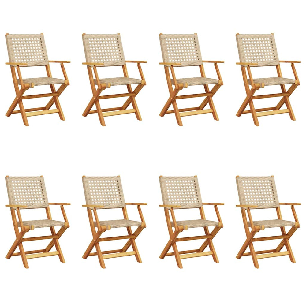 Klappbare Gartenstühle, 8er Set, Beige Poly Rattan