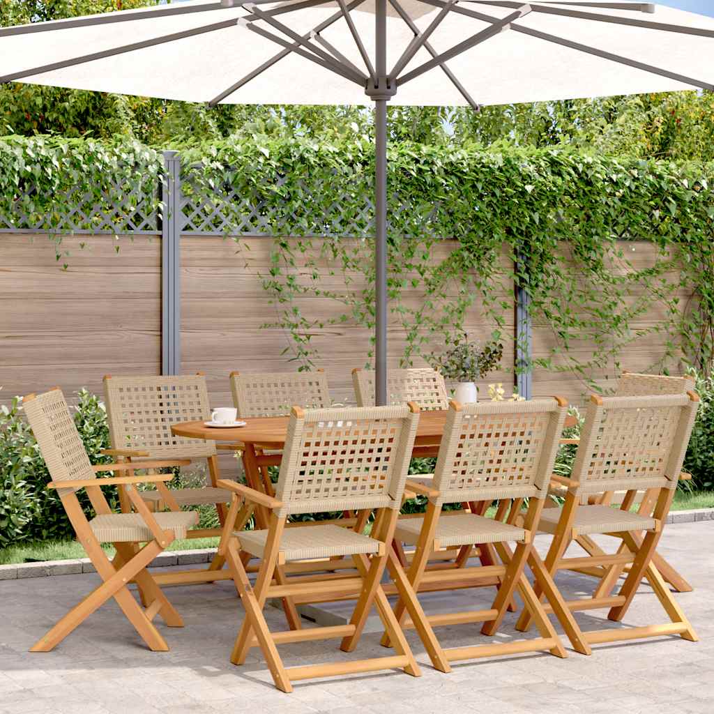 Klappbare Gartenstühle, 8er Set, Beige Poly Rattan