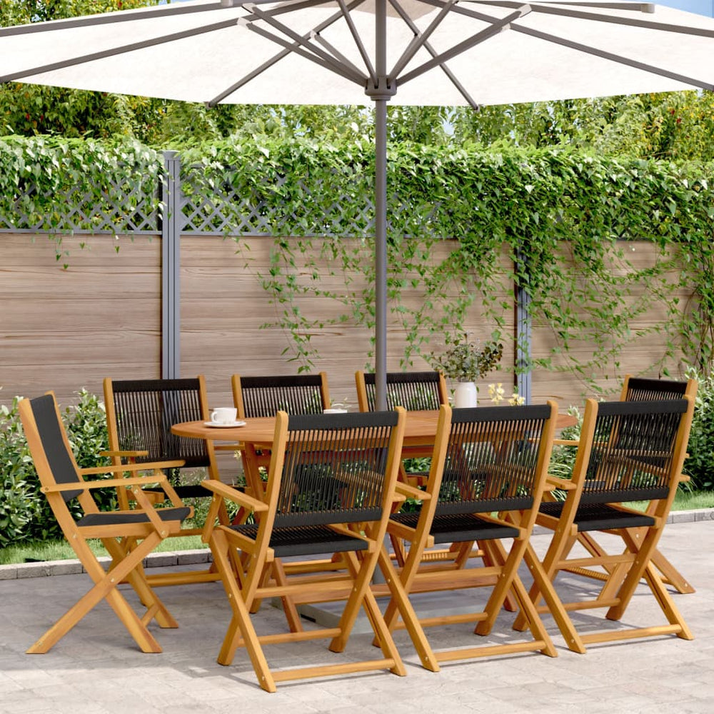Gartenstühle 8er Set Akazie Schwarz Klappbar