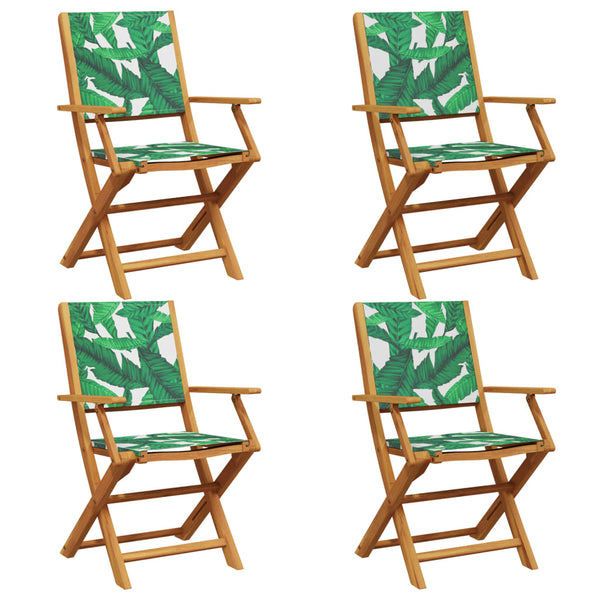 vidaXL Garden Chairs 4 pcs. Foldable Green Fabric and Solid Wood