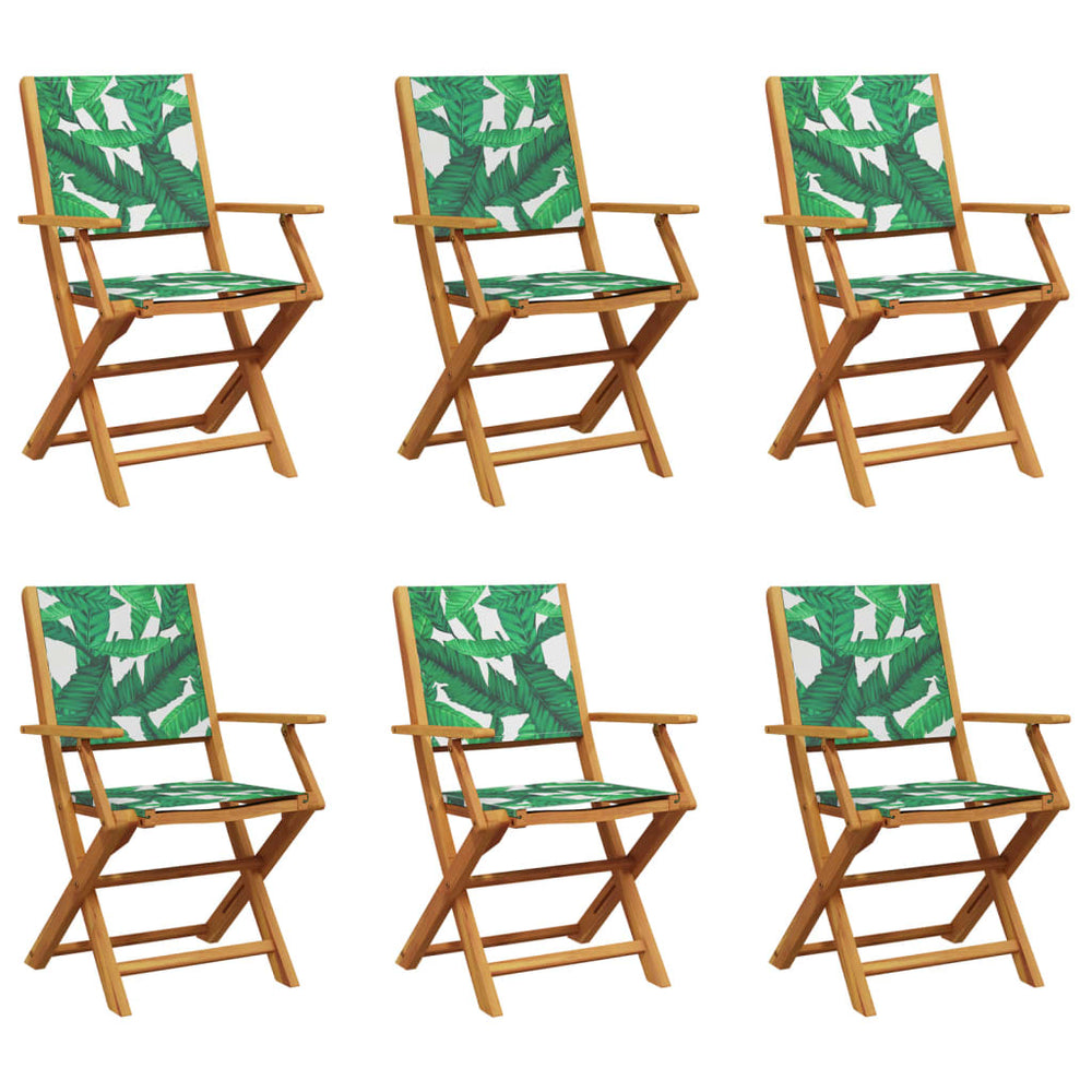 vidaXL Garden Chairs 6 pcs. Foldable Green Fabric and Solid Wood