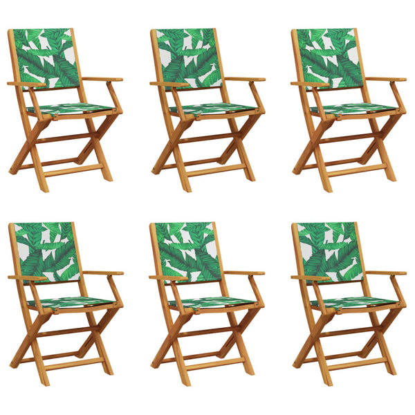 vidaXL Garden Chairs 6 pcs. Foldable Green Fabric and Solid Wood