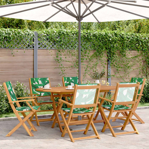 vidaXL Garden Chairs 6 pcs. Foldable Green Fabric and Solid Wood