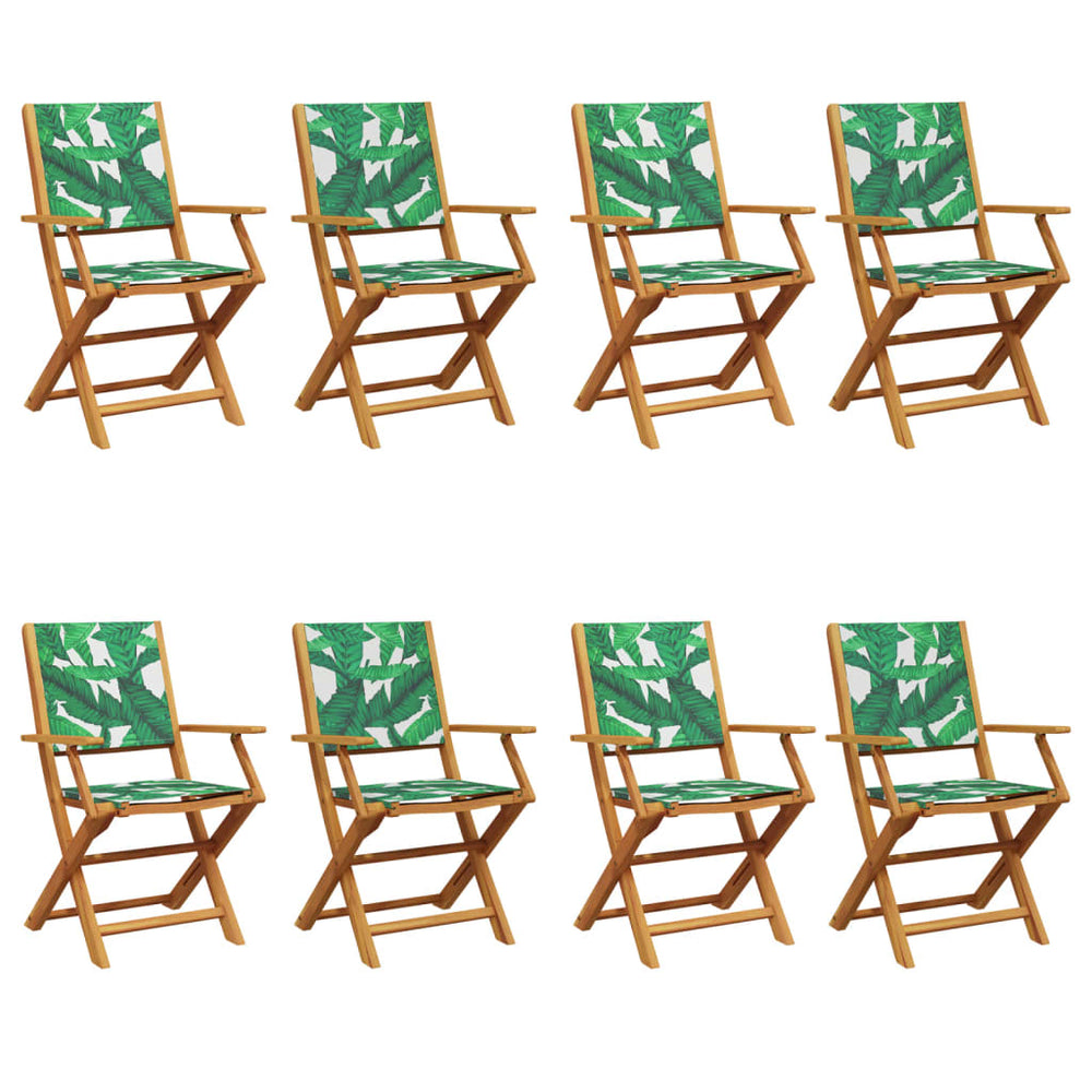vidaXL Garden Chairs 8 pcs. Foldable Green Fabric and Solid Wood