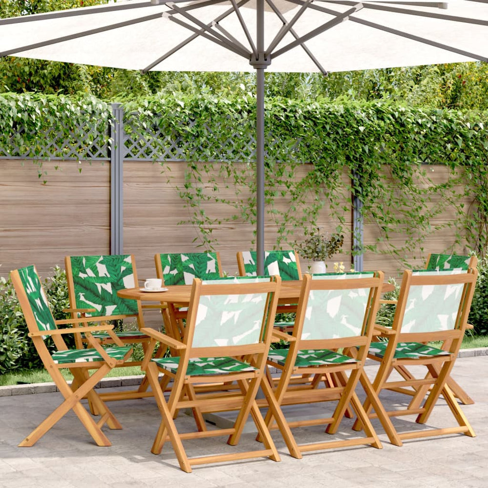 vidaXL Garden Chairs 8 pcs. Foldable Green Fabric and Solid Wood
