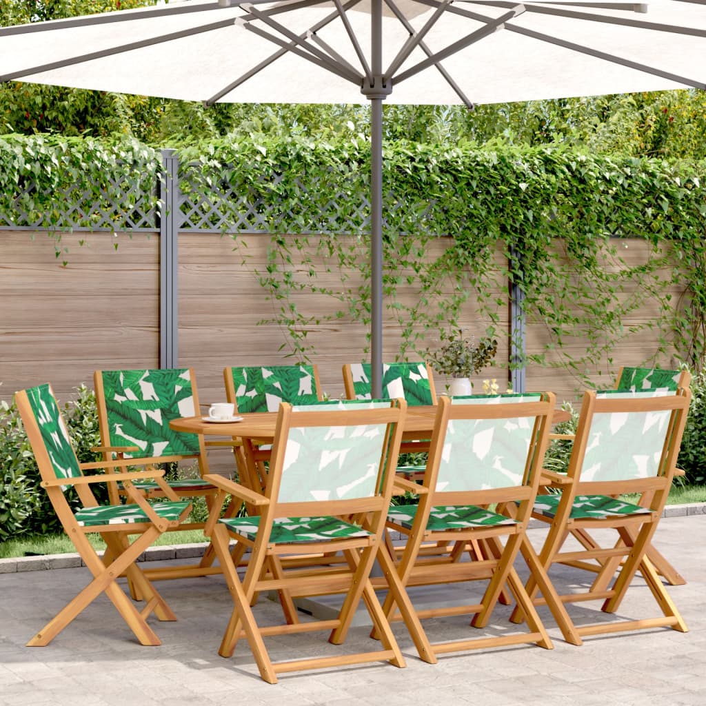 vidaXL Garden Chairs 8 pcs. Foldable Green Fabric and Solid Wood