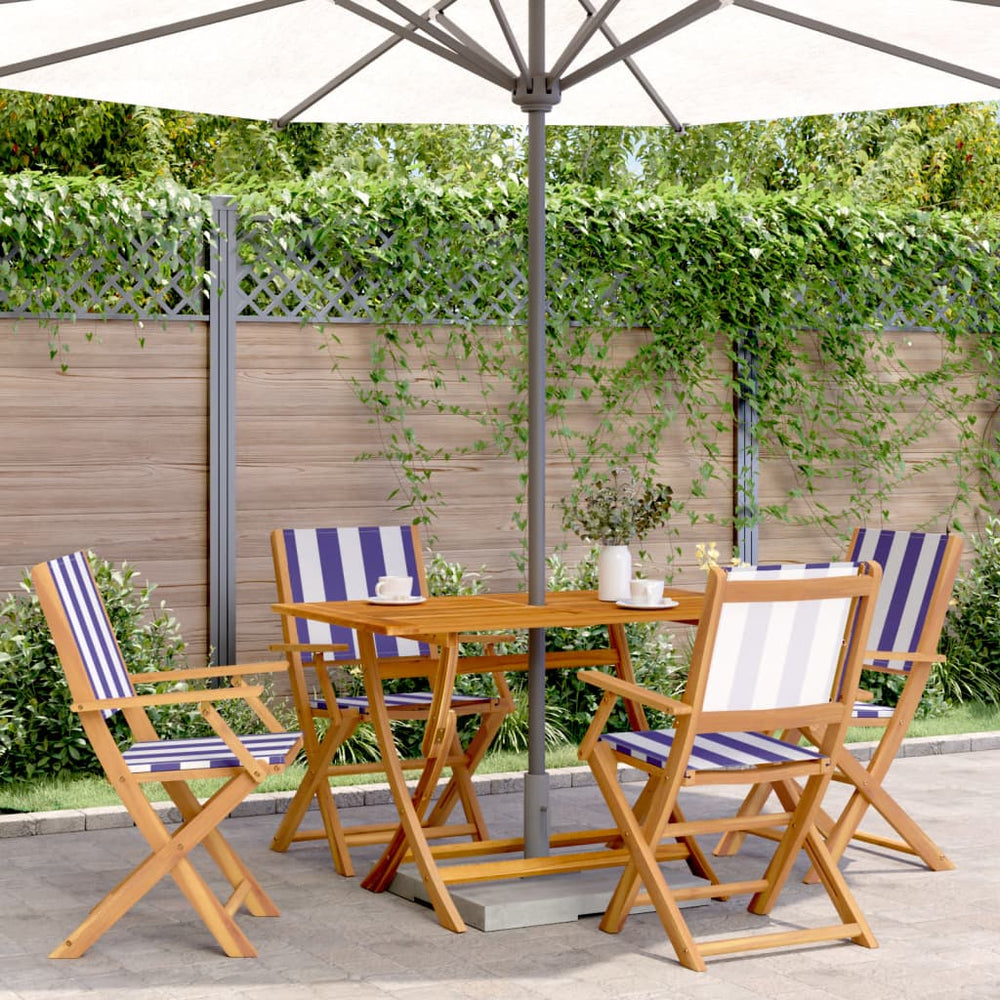 vidaXL Garden Chairs 4 pcs. Foldable Blue and White Fabric and Solid Wood