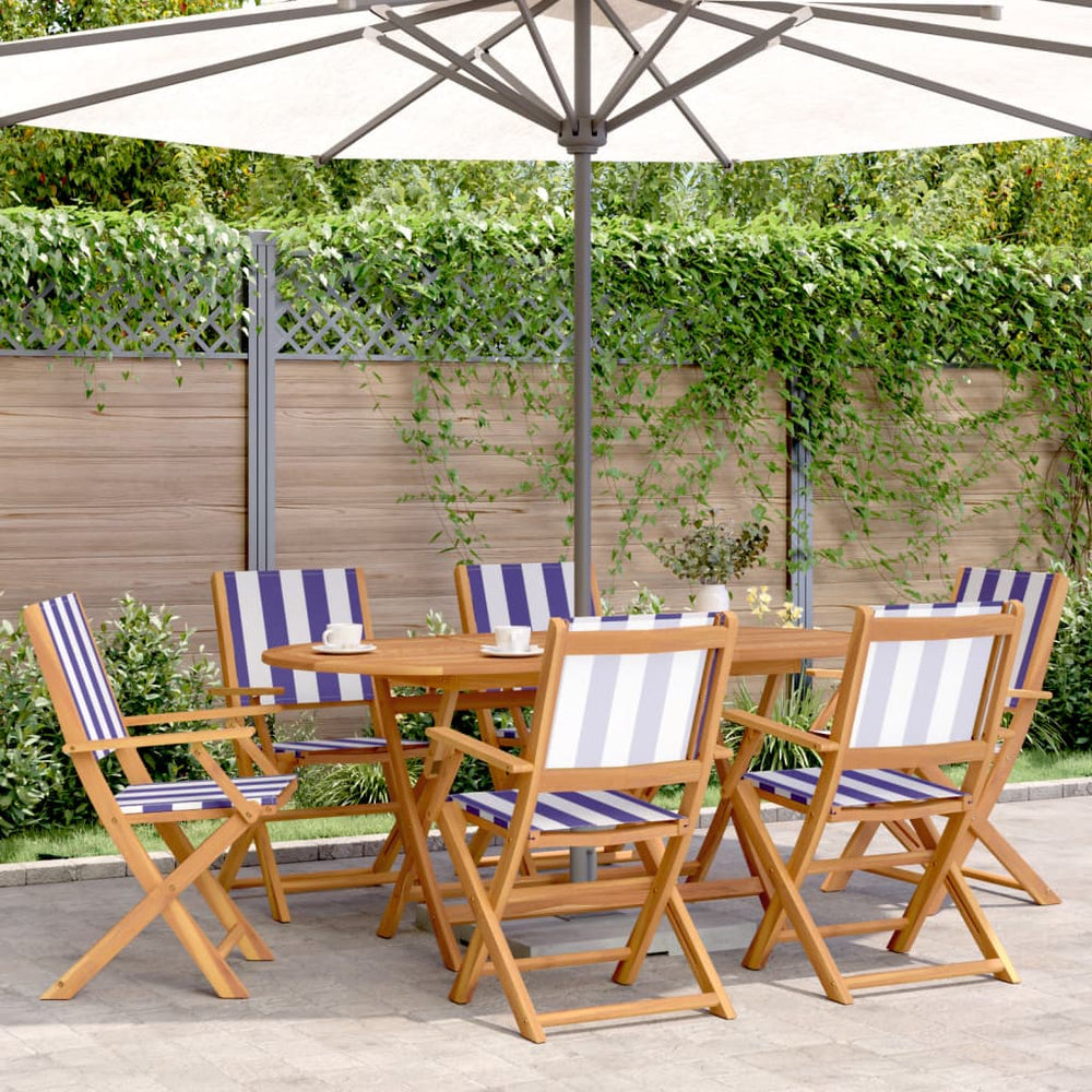 vidaXL Garden Chairs 6 pcs. Foldable Blue and White Fabric and Solid Wood