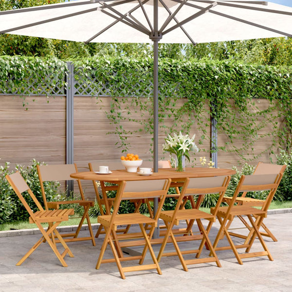 vidaXL Garden Chairs 8 pcs. Folding Taupe Fabric and Solid Wood