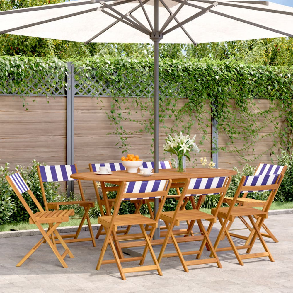 vidaXL Garden Chairs 8 pcs. Foldable Blue and White Fabric and Solid Wood