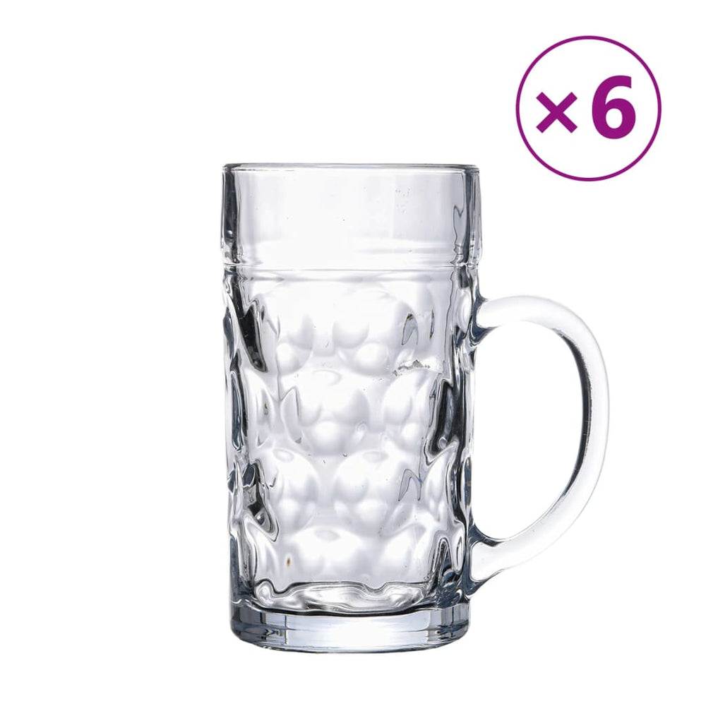Bierkrüge Glas mit Henkel 1000 ml, 6er-Set
