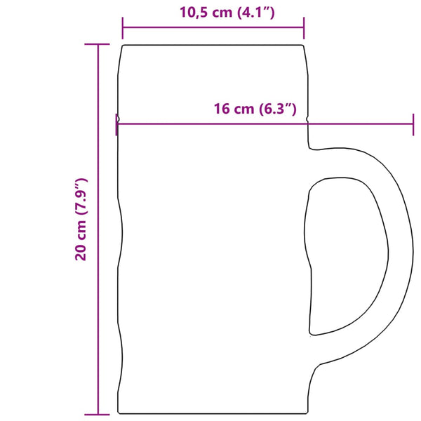 Bierkrüge Glas mit Henkel 1000 ml, 6er-Set