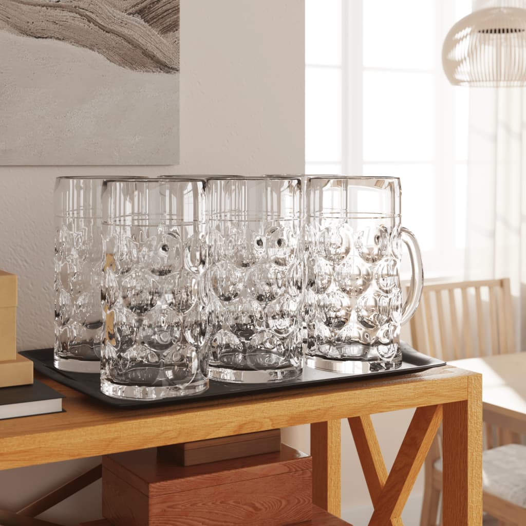 Bierkrüge Glas mit Henkel 1000 ml, 6er-Set