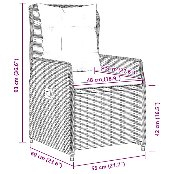 vidaXL Garden Armchairs 2 pcs. Adjustable Black Poly Rattan